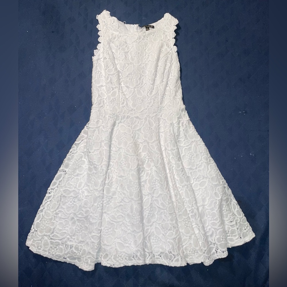 City Triangles white dress. tight around the top, loose & lacey at the bottom